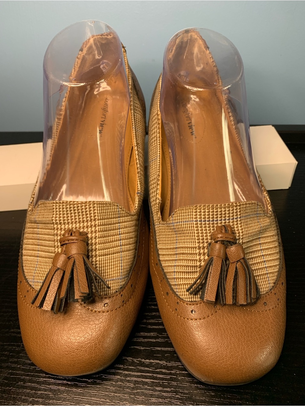 comfortview Brown Plaid Tassel Loafers